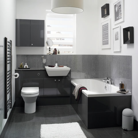 graphite grey gloss bathroom furniture Mereway 