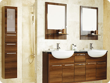 Walnut Gloss fitted bathroom furniture 